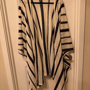 Torrid Ruana – One Size – Black & Ivory Stripe Knit, Open Front, Boho Cozy Layer